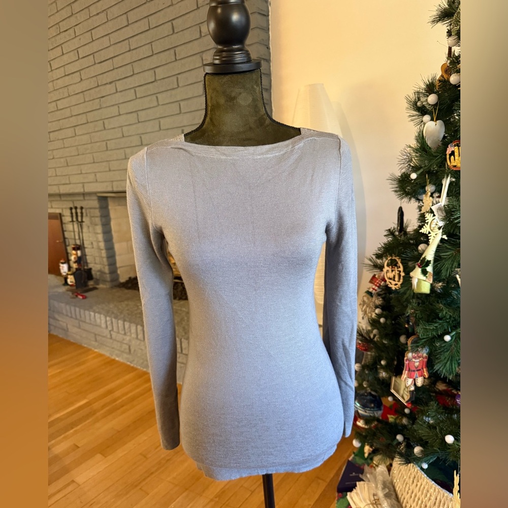 Brunello Cucinelli Gray Cashmere and Silk Sweater w/ Stunning Beads at Shoulder
